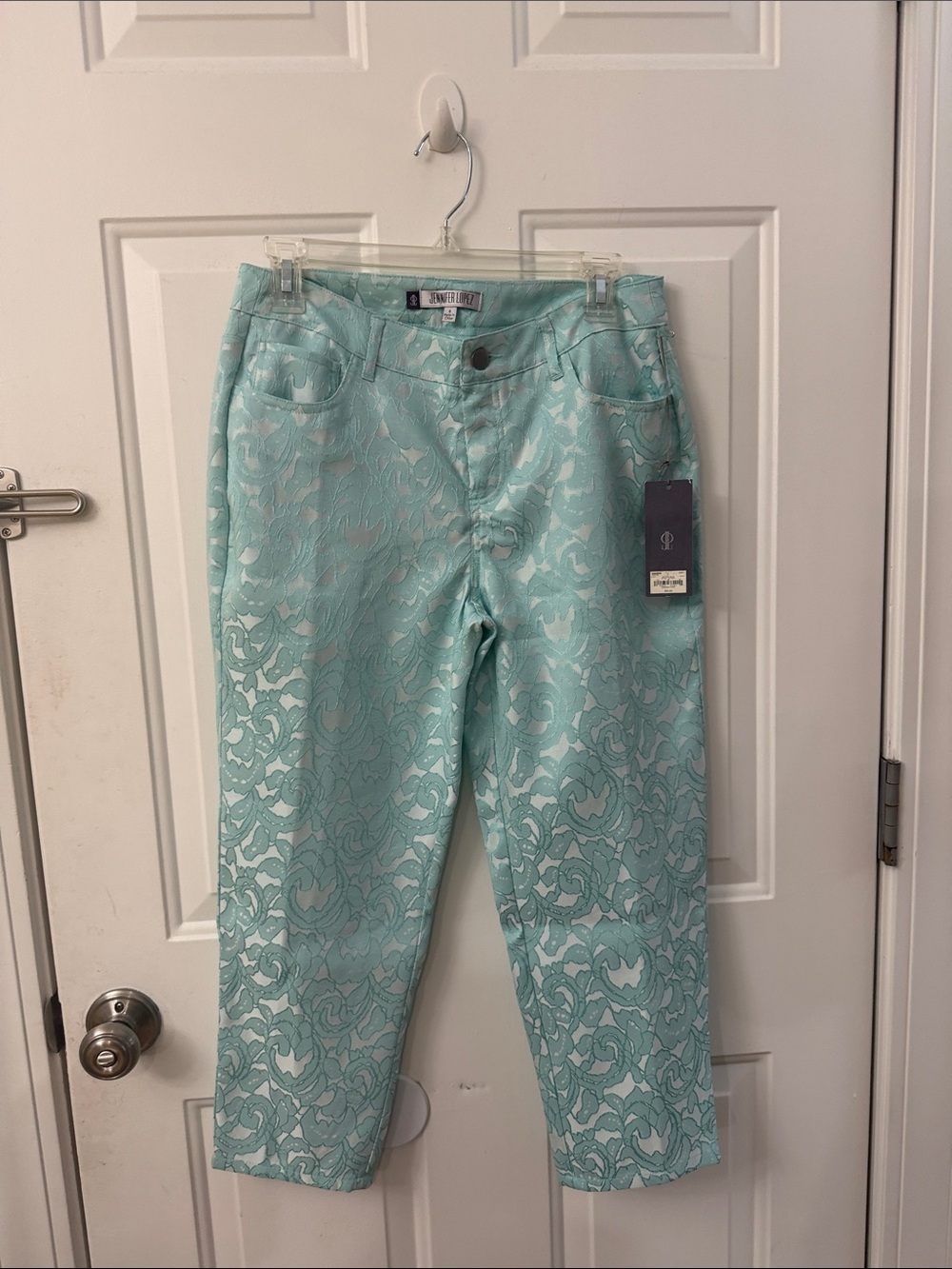 Brighton Aqua Floral Jacquard Cropped Jeans